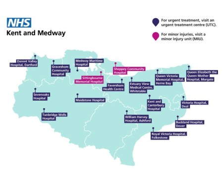 Map of urgent treatment centres in Kent and Medway